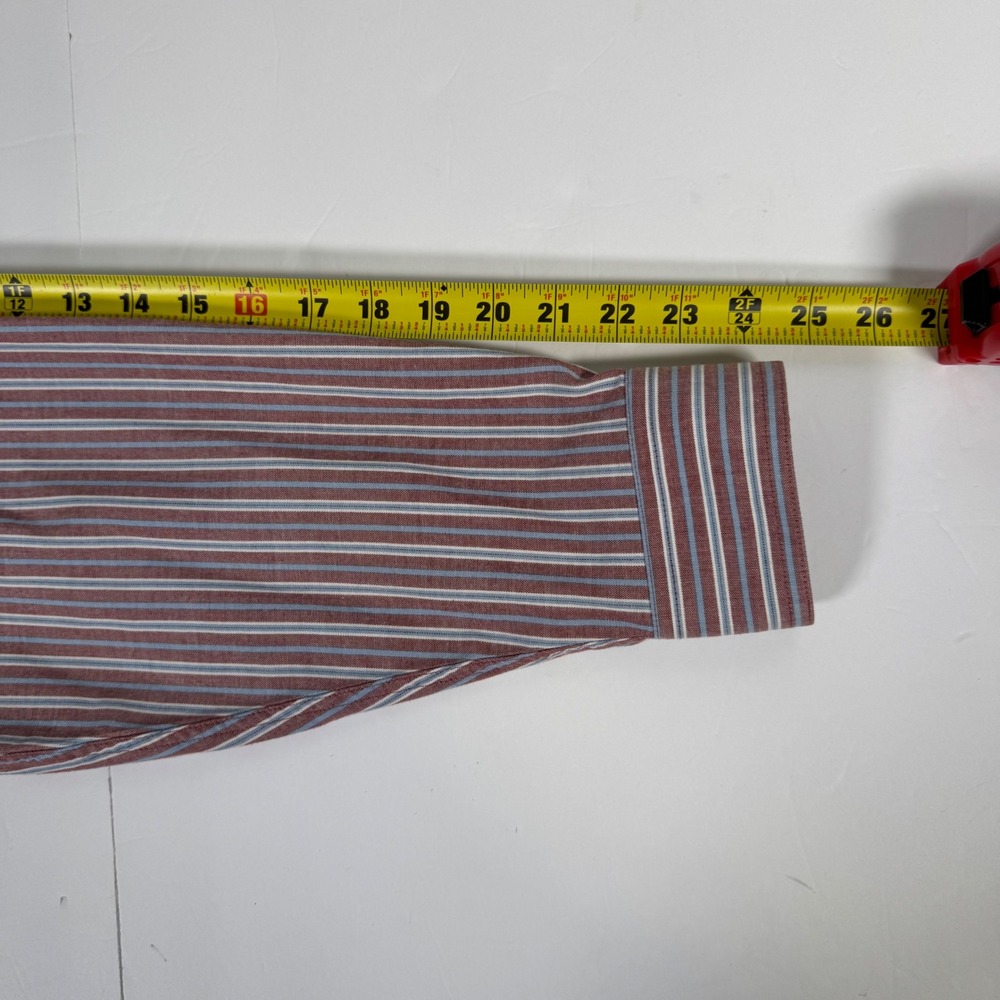 LL Bean Button Down Shirt Mens Large L Red Blue Striped Long Sleeve Cotton - Picture 8 of 11